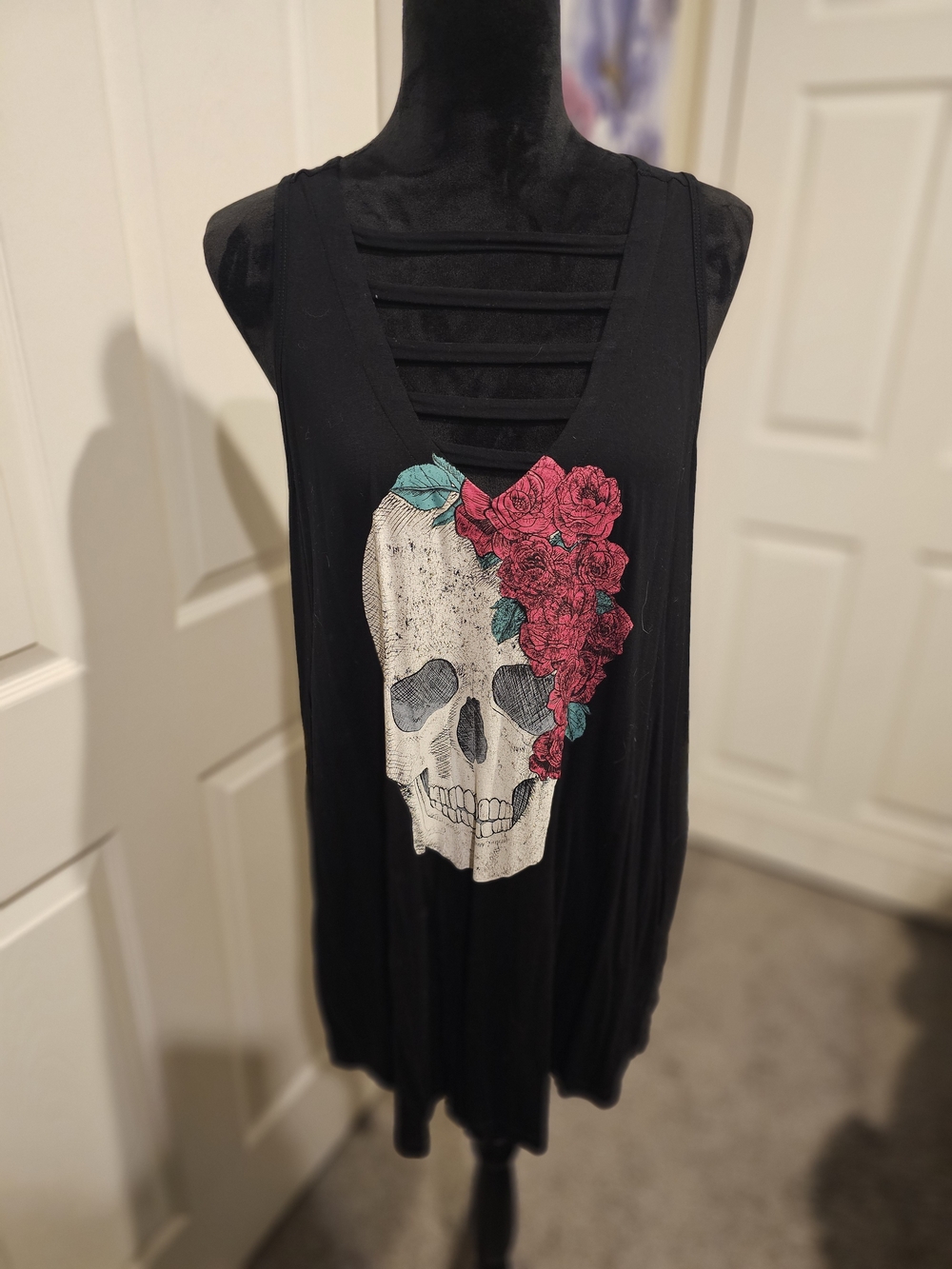 torrid Black Skull Tank with Pink Rose Accent